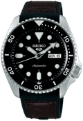 Seiko 5 Sports SKX Automatic Black Dial Black Leather Strap Watch for Men - SRPD55K2