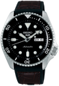 Seiko 5 Sports SKX Automatic Black Dial Black Leather Strap Watch for Men - SRPD55K2