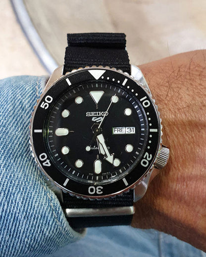 Seiko 5 Sports SKX Automatic Black Dial Black NATO Strap Watch For Men - SRPD55K3