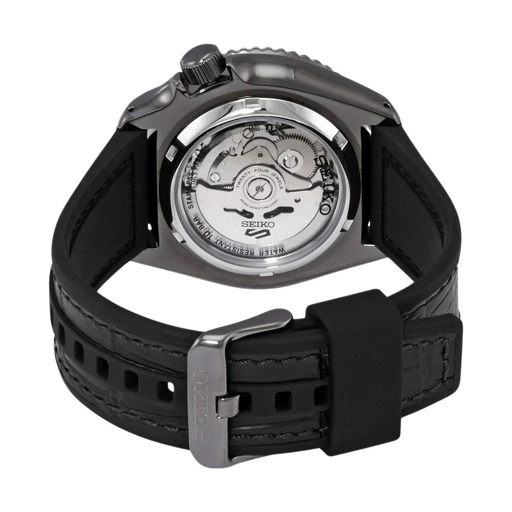 Seiko 5 Sport Automatic Black Dial Black Silicone Strap Watch For Men - SRPD65K3