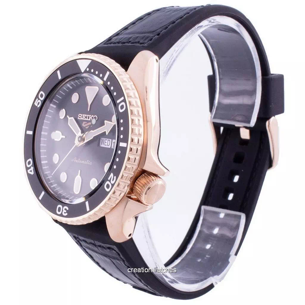 Seiko 5 Sport SKX Automatic Black Dial Black Silicone Strap Watch For Men - SRPD76K1