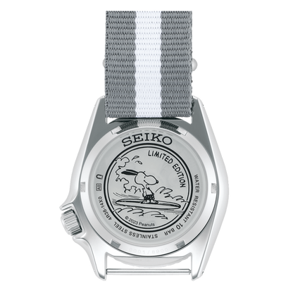 Seiko 5 Sports x Peanuts Surfboard Snoopy Limited Edition White Dial Two Tone NATO Strap Watch For Men - SRPK25K1