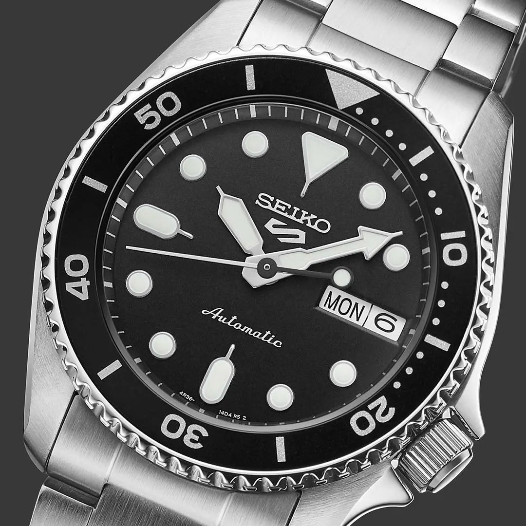 Seiko 5 Sports SKX Automatic Black Dial Silver Steel Strap Watch For Men - SRPK29K1