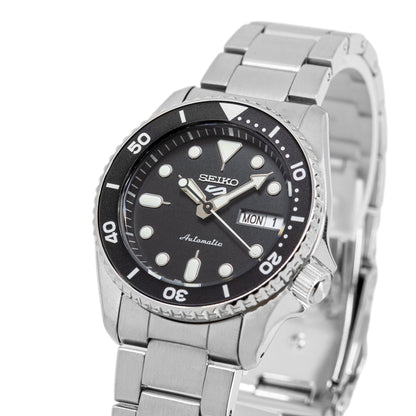 Seiko 5 Sports SKX Automatic Black Dial Silver Steel Strap Watch For Men - SRPK29K1