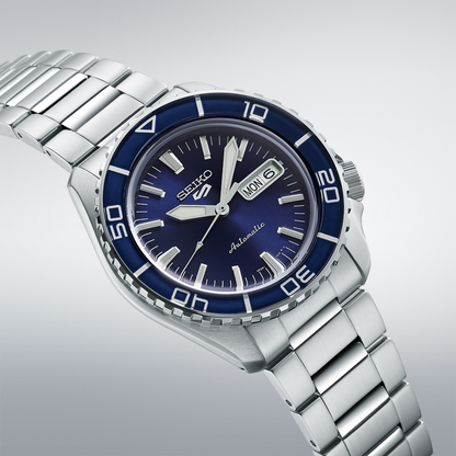 Seiko 5 Sports Automatic Blue Dial Silver Steel Strap Watch for Men - SRPK97K1
