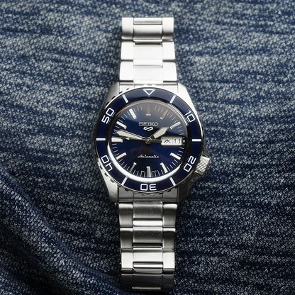 Seiko 5 Sports Automatic Blue Dial Silver Steel Strap Watch for Men - SRPK97K1