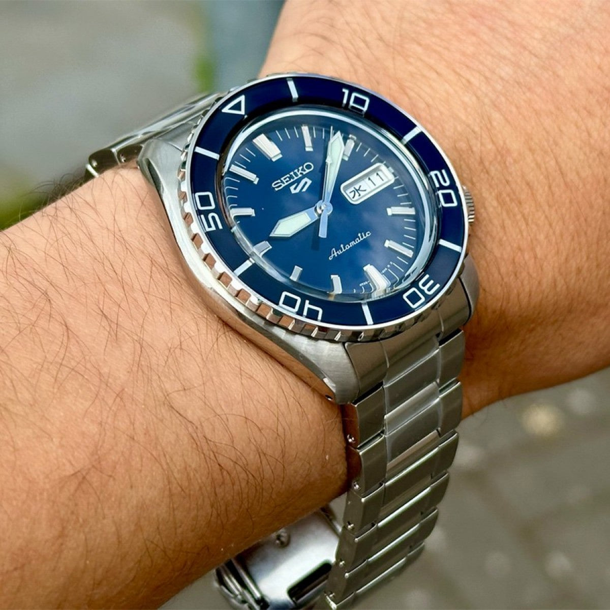 Seiko 5 Sports Automatic Blue Dial Silver Steel Strap Watch for Men - SRPK97K1