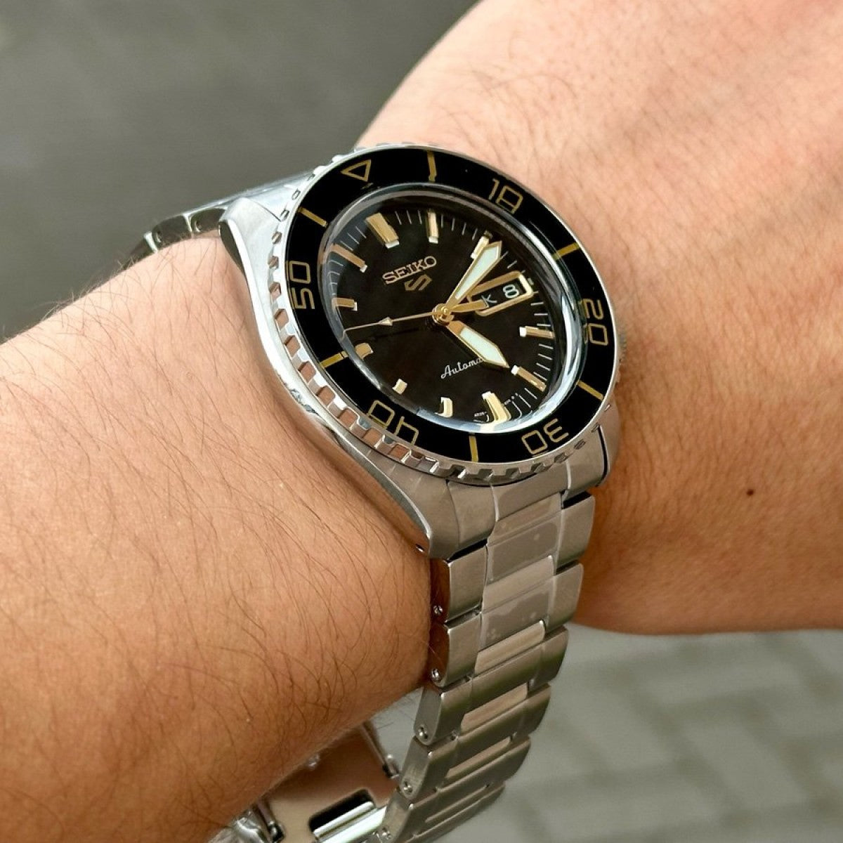 Seiko 5 Sport Automatic SKX Series Black Dial Silver Steel Strap Watch for Men - SRPK99K1