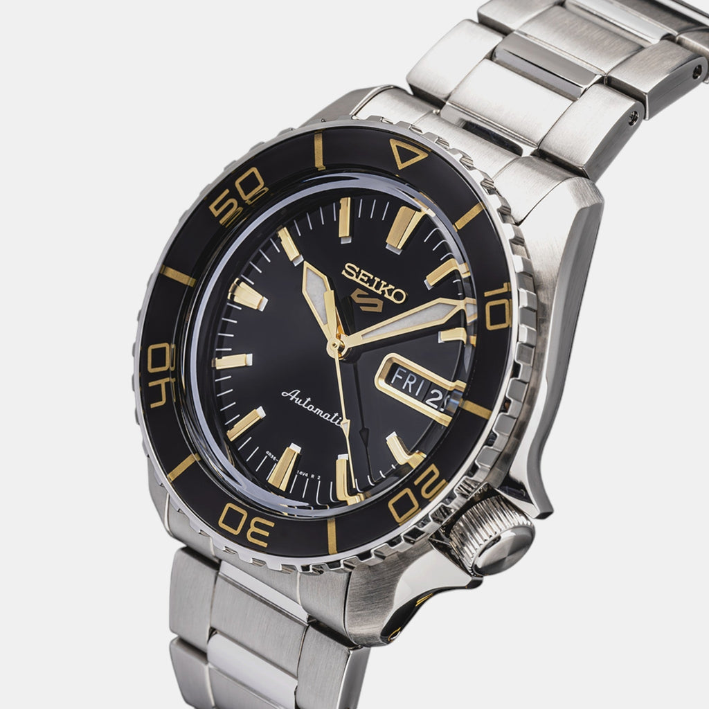 Seiko 5 Sport Automatic SKX Series Black Dial Silver Steel Strap Watch for Men - SRPK99K1