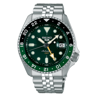 Seiko 5 Sports SKX GMT Automatic Green Dial Silver Steel Strap Watch For Men - SSK035K1