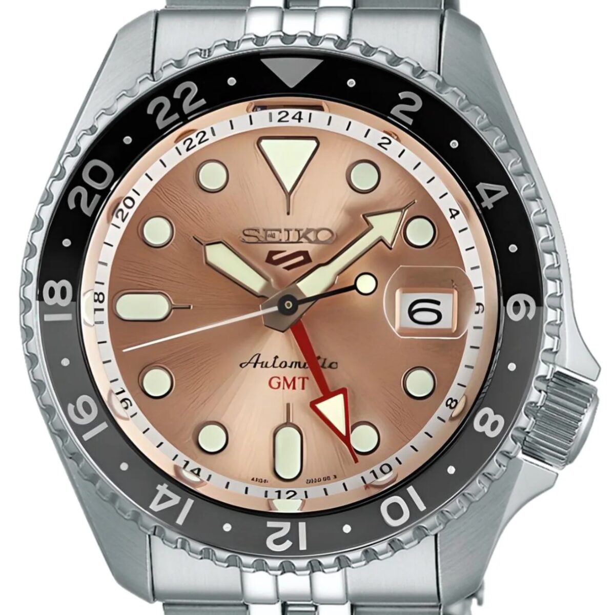 Seiko 5 Sports GMT Thong Sia Limited Edition Brown Dial Silver Steel Strap Watch for Men - SSK043K1
