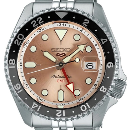 Seiko 5 Sports GMT Thong Sia Limited Edition Brown Dial Silver Steel Strap Watch for Men - SSK043K1