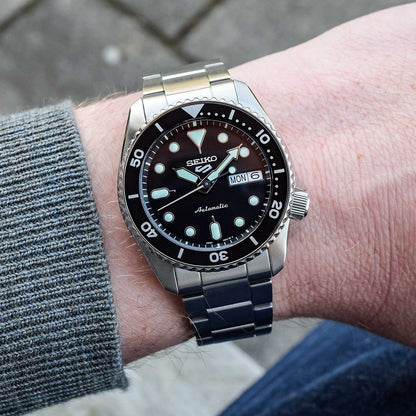Seiko 5 Sports SKX Automatic Black Dial Silver Steel Strap Watch For Men - SRPK29K1
