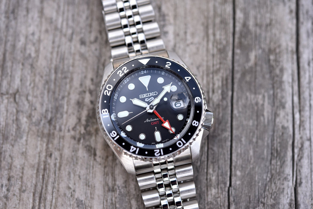 Seiko 5 Sports Automatic GMT Black Dial Silver Steel Strap Watch For Men - SSK001K1