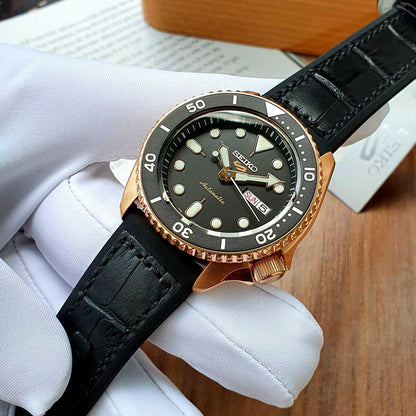 Seiko 5 Sport SKX Automatic Black Dial Black Silicone Strap Watch For Men - SRPD76K1
