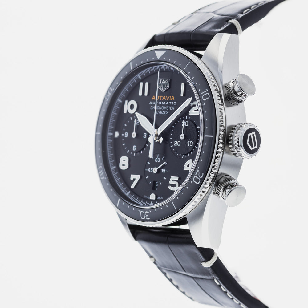 Tag Heuer Autavia Chronometer Flyback Automatic Chronograph Black Dial Black Leather Strap Watch for Men - CBE511A.FC8279