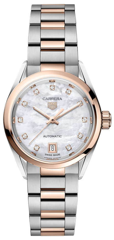 Tag Heuer Carrera Date Automatic Mother of Pearl Dial Two Tone Steel Strap Watch for Women - WBN2450.BD0569