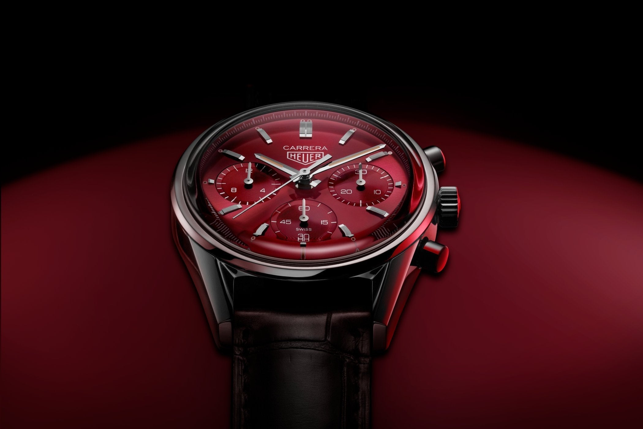 Tag Heuer Carrera Automatic Chronograph Red Dial Black Leather Strap Watch for Men - CBK221G.FC6479