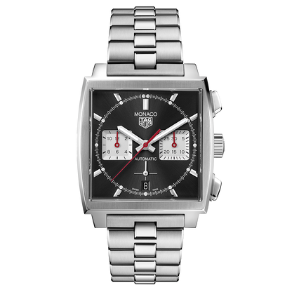 Tag Heuer Monaco Automatic Chronograph Black Dial Silver Steel Strap Watch for Men - CBL2113.BA0644