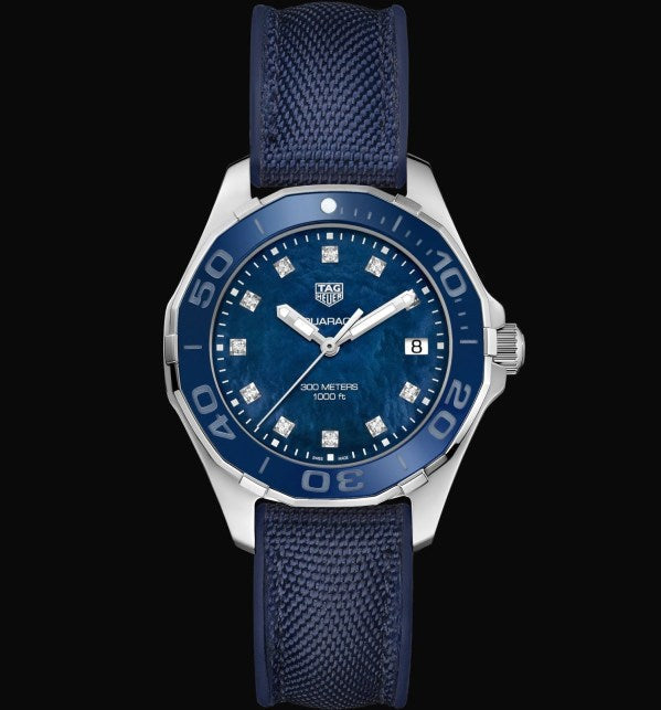 Tag Heuer Aquaracer Quartz Mother of Pearl Blue Dial Blue NATO Strap Watch for Women - WAY131L.FT6091