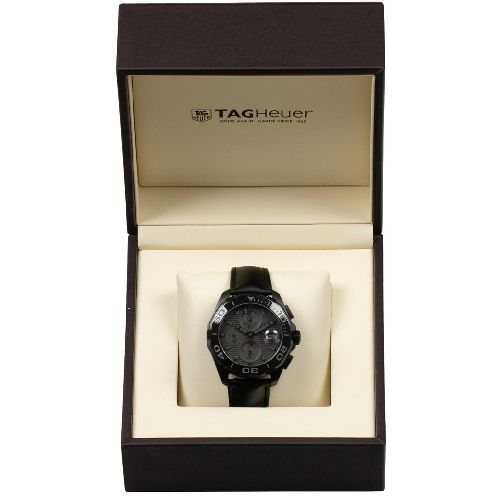 Tag Heuer Aquaracer Automatic Chronograph Special Edition Titanium Grey Dial Black Leather Strap Watch for Men - CAY218B.FC6370
