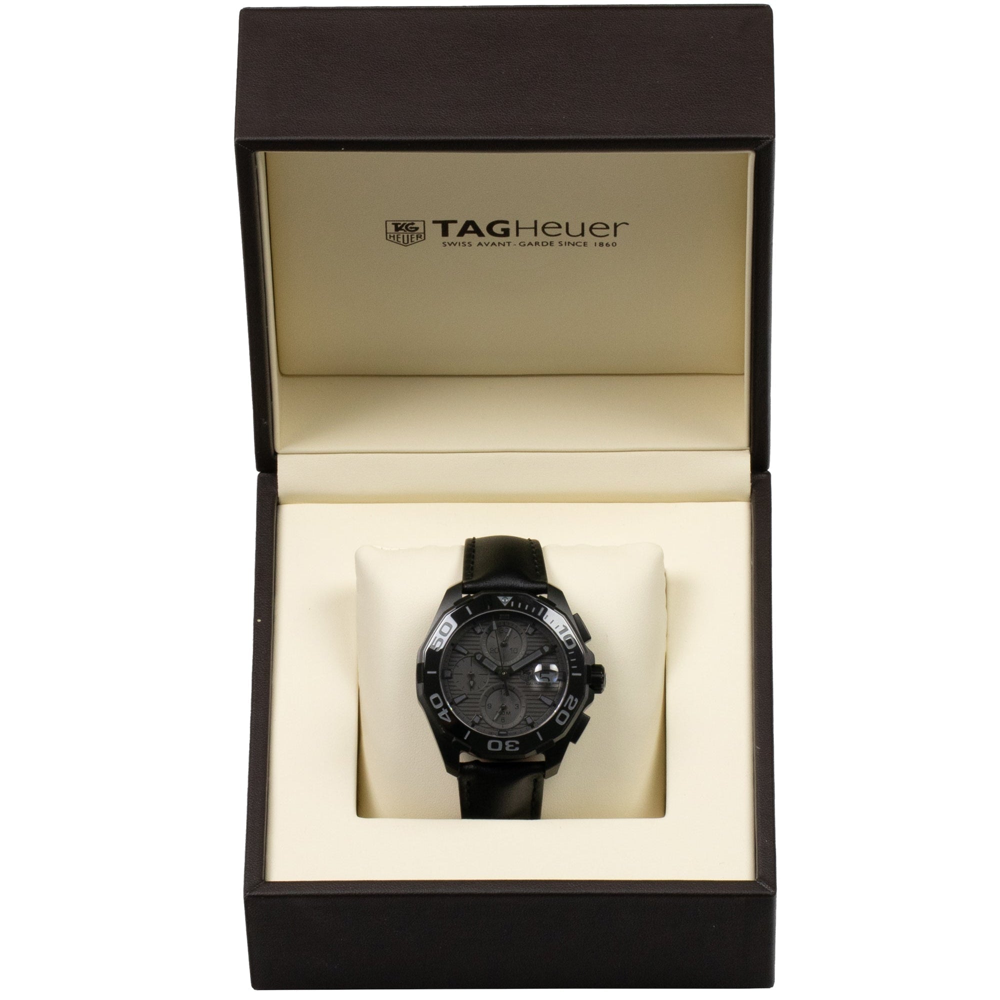 Tag Heuer Aquaracer Automatic Chronograph Special Edition Titanium Grey Dial Black Leather Strap Watch for Men - CAY218B.FC6370
