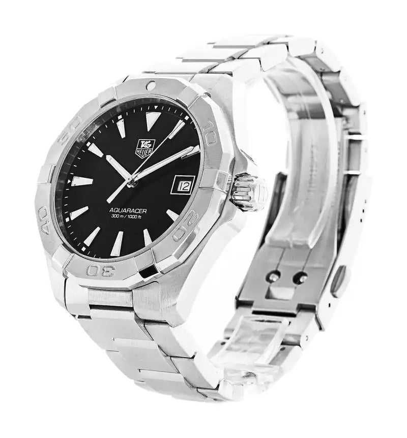 Tag Heuer Aquaracer Quartz Black Dial Silver Steel Strap Watch for Men - WAY1110.BA0928