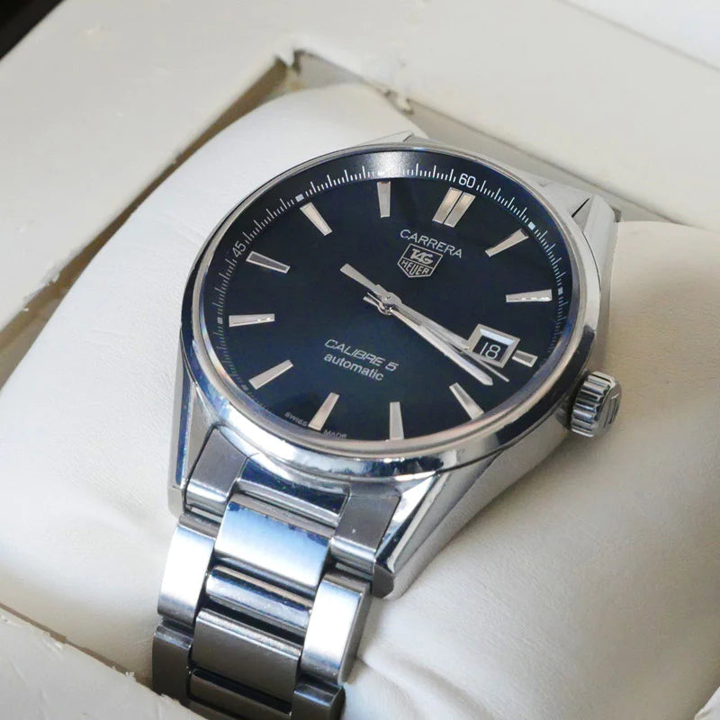 Tag Heuer Carrera Automatic Black Dial Silver Steel Strap Watch for Men - WAR211A.BA0782