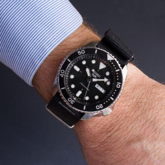 Seiko 5 Sports SKX Automatic Black Dial Black NATO Strap Watch For Men - SRPD55K3