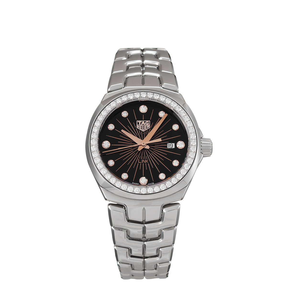 Tag Heuer Link Quartz Diamonds Black Dial Silver Steel Strap Watch for Men - WBC131G.BA0649