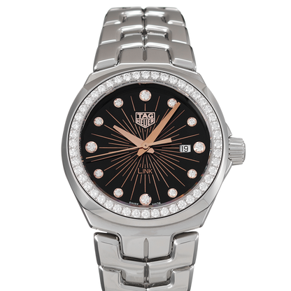 Tag Heuer Link Quartz Diamonds Black Dial Silver Steel Strap Watch for Men - WBC131G.BA0649