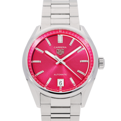 Tag Heuer Carrera Date Automatic 18K Pink Dial Silver Steel Strap Watch for Women - WBN2313.BA0001