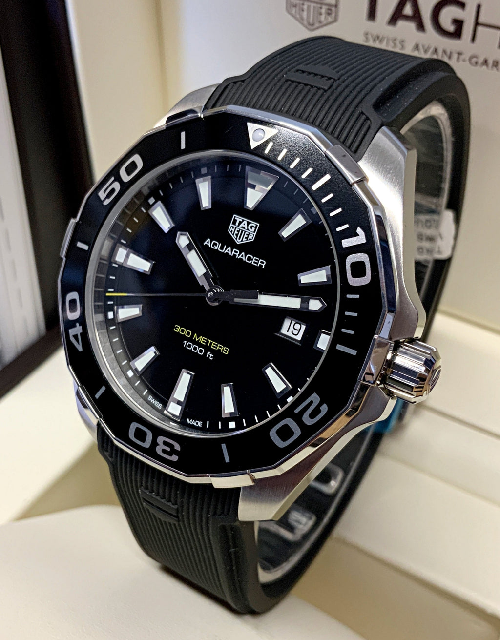 Tag Heuer Aquaracer Quartz Black Dial Black Rubber Strap Watch for Men -  WAY101A.FT6141