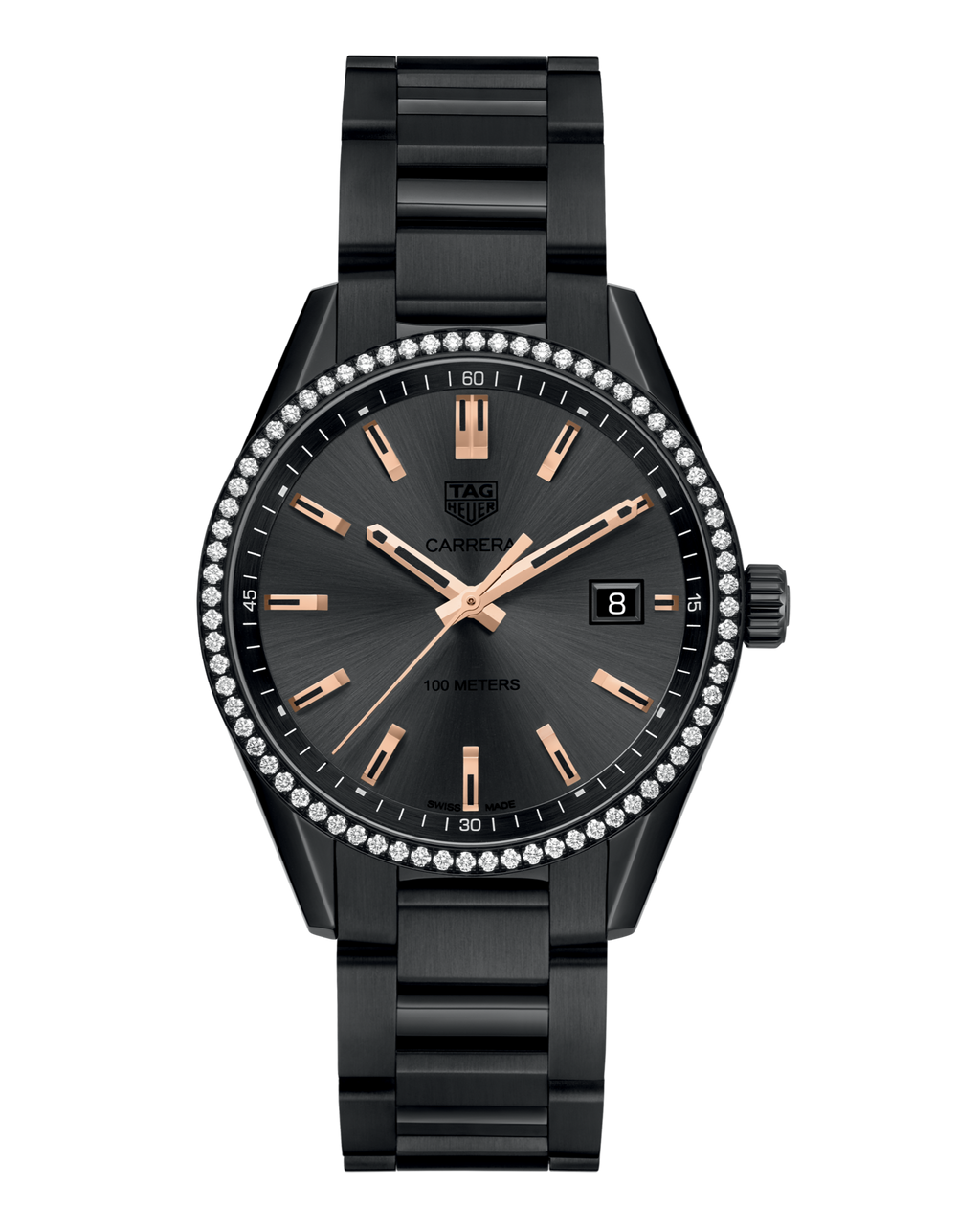 Tag Heuer Carrera Quartz Diamonds Black Dial Black Steel Strap Watch for Women - WAR1115.BA0602