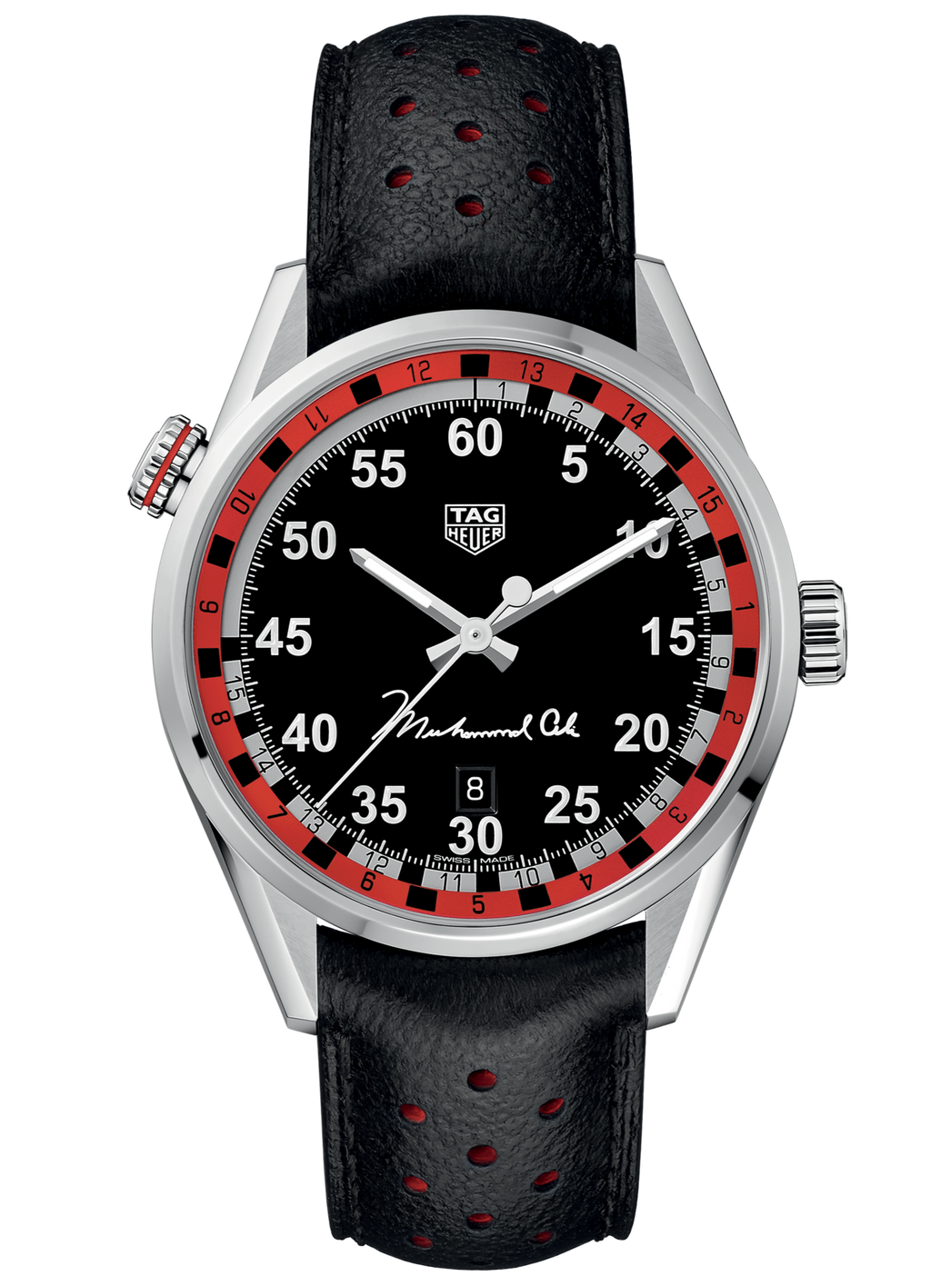 Tag Heuer Carrera Muhammad Ali Calibre 5 Black Dial Black Leather Strap Watch for Men - WAR2A11.FC6337