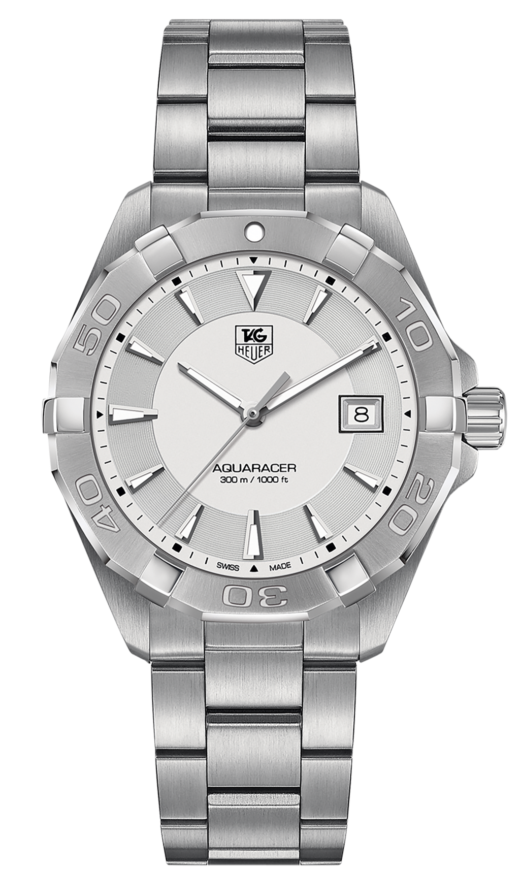 Tag Heuer Aquaracer Quartz White Dial Silver Steel Strap Watch for Men - WAY1111.BA0928