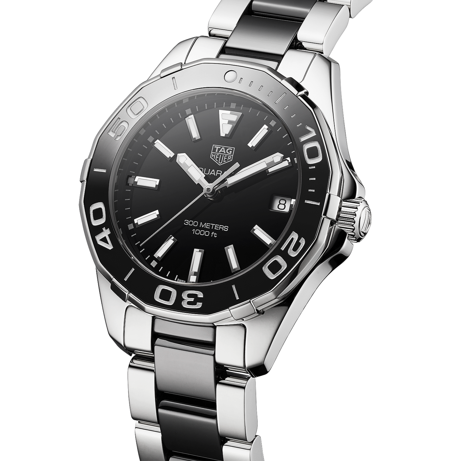 Tag Heuer Aquaracer Quartz Black Dial Two Tone Steel Strap Watch for Men - WAY131A.BA0913