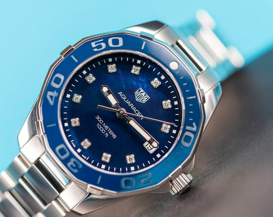 Tag Heuer Aquaracer 35mm Quartz Blue Dial Silver Steel Strap Watch for Women - WSY131L.BA0748