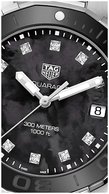 Tag Heuer Aquaracer Quartz Black Dial Silver Steel Strap Watch for Women - WAY131M.BA0748
