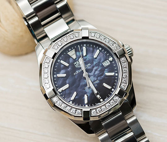 Tag Heuer Aquaracer Quartz Diamonds Black Dial Silver Steel Strap Watch for Women - WAY131P.BA0748