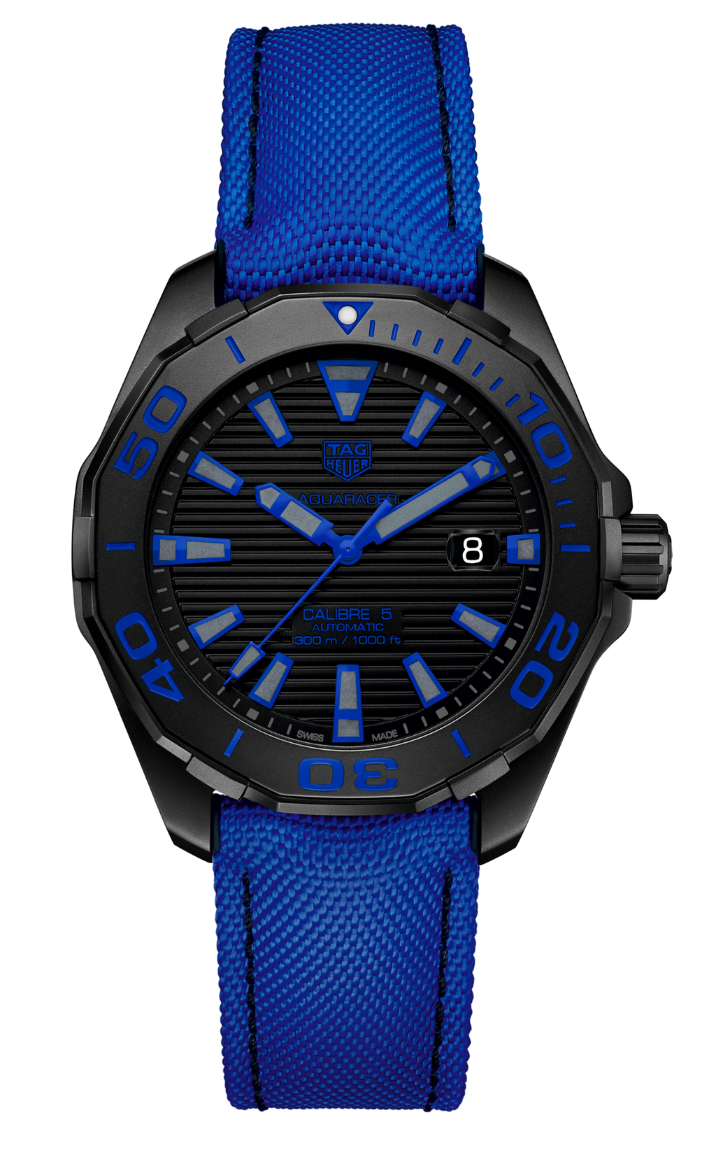 Tag Heuer Aquaracer Calibre 5 Automatic Titanium Blue Dial Blue Nylon Strap Watch for Gents - WAY208B.FC6382
