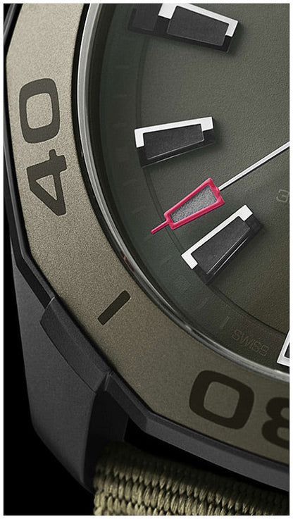 Tag Heuer Aquaracer Automatic Green Dial Khakhi Green Nylon Strap Watch for Men - WAY208E.FC8222
