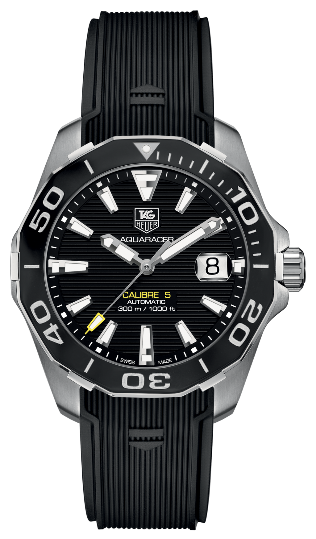 Tag Heuer Aquaracer Calibre 5 Automatic Black Dial Black Rubber Strap Watch for Men -  WAY211A.FT6151