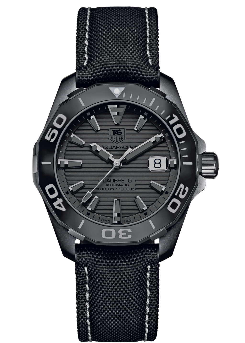 Tag Heuer Aquaracer 300 Swiss Limited Edition Black Dial Black Nylon Strap Watch for Men - WAY218B.FC6364
