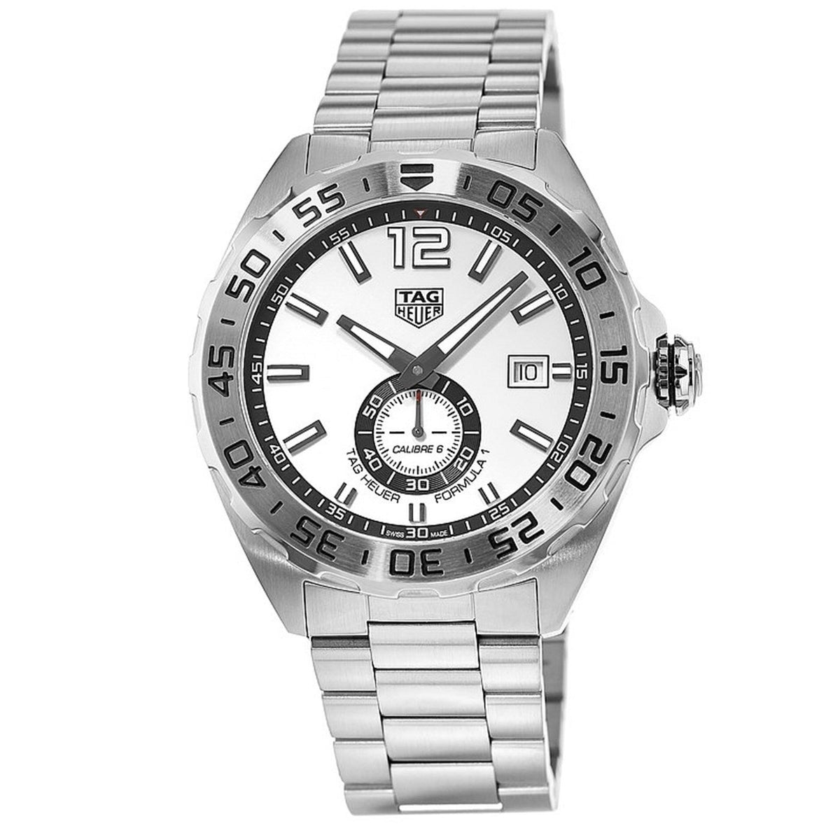 Tag Heuer Formula 1  Calibre 6 Automatic White Dial Silver Steel Strap Watch for Men - WAZ2013.BA0842