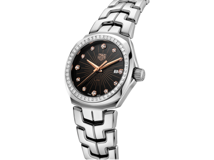 Tag Heuer Link Quartz Diamonds Black Dial Silver Steel Strap Watch for Men - WBC131G.BA0649