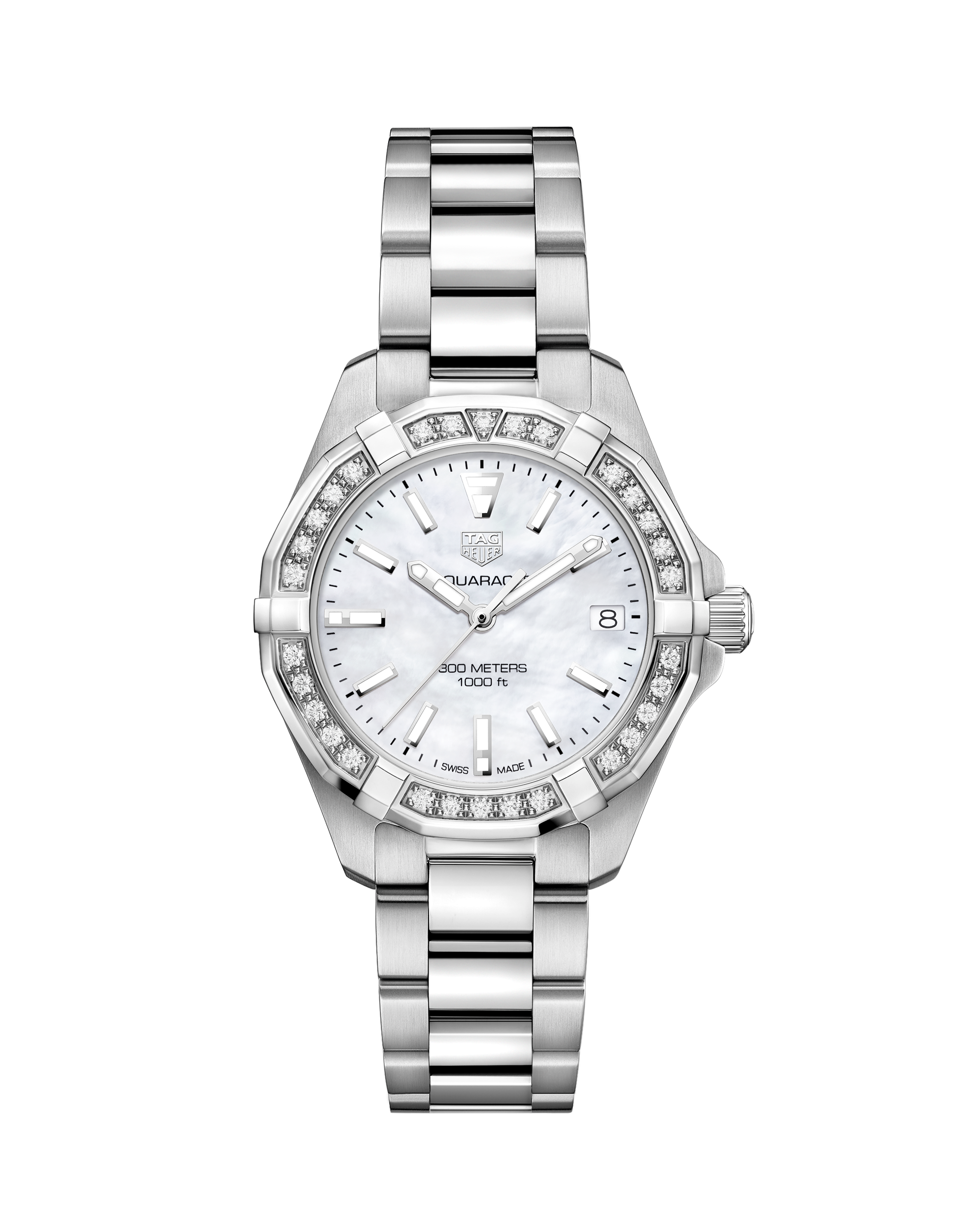 Tag Heuer Aquaracer Diamonds Mother of Pearl Dial Silver Steel Strap Watch for Women - WBD1313.BA0740