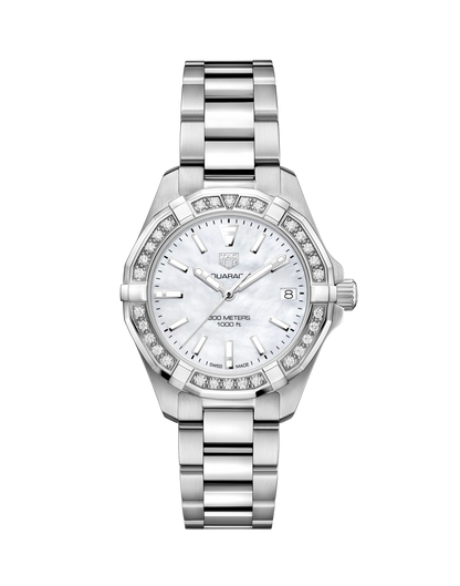 Tag Heuer Aquaracer Diamonds Mother of Pearl Dial Silver Steel Strap Watch for Women - WBD1313.BA0740