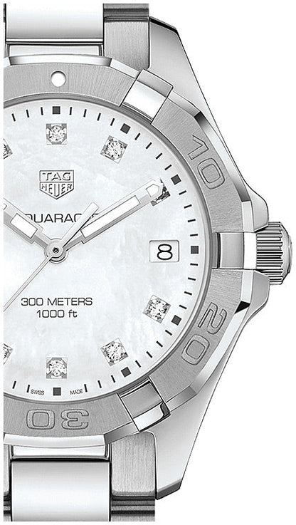 Tag Heuer Aquaracer Diamonds Mother of Pearl Dial Silver Steel Strap Watch for Women - WBD131B.BA0748