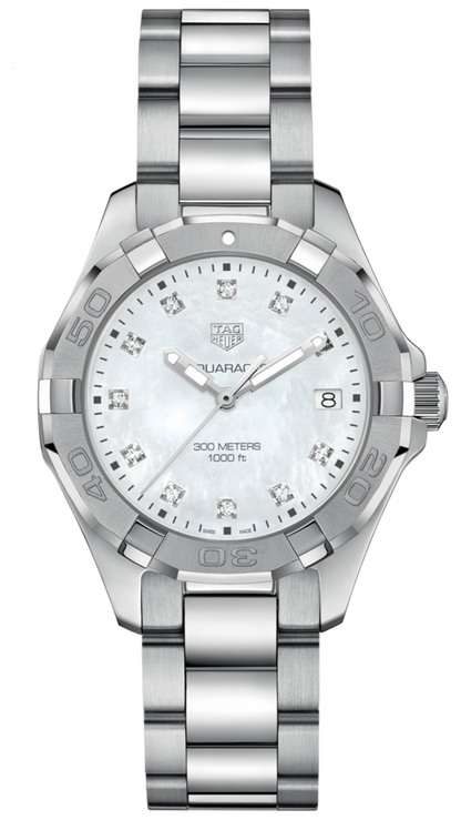 Tag Heuer Aquaracer Diamonds Mother of Pearl Dial Silver Steel Strap Watch for Women - WBD131B.BA0748